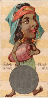 Coins from various countries with symbolic people