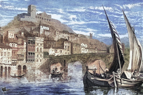 View of Verona. a city in Veneto. Northern Italy. Italy. around 1820. digital reproduction of a