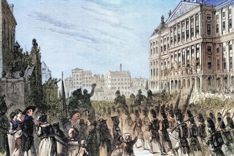 French troops marching into Amsterdam during the French Revolutionary Wars or Napoleonic Wars