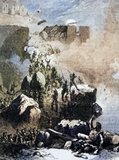 The storming of the fortress of Ciudad Rodrigo. perched on a rocky hill on the right bank of the