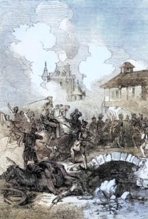A clash in the village of Kaya in Germany during the Battle of Lützen (1812-13). in which a