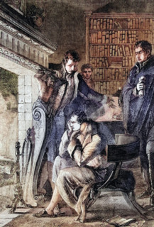 Napoleon Bonaparte at Fountainbleau before his abdication after the Treaty of Fontainebleau and his