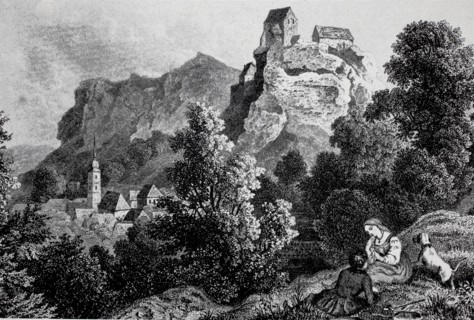 Pottenstein Castle in Franconian Switzerland in the Middle Ages.