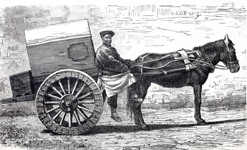 Horse-drawn cart of a Chinese farmer.