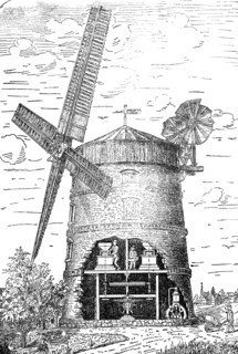 Petroleum engine as an auxiliary machine for windmills.