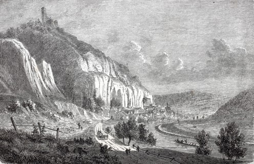 Randeck Castle and the village of Neuessing in the Altmuhl Valley.