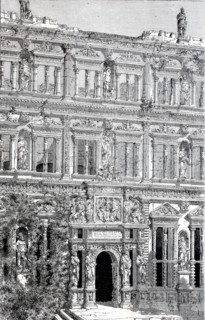 Detail of the facade of the Otto-Heinrich-Haus in Heidelberg.