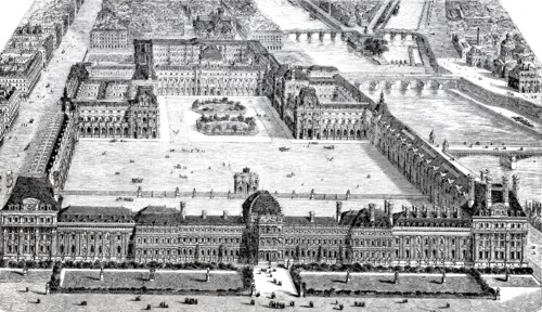 Overview of the Louvre and the Tuileries from the garden.