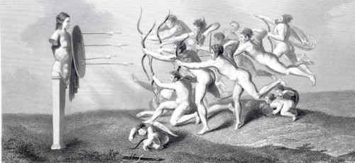 Archers shooting at a herm.