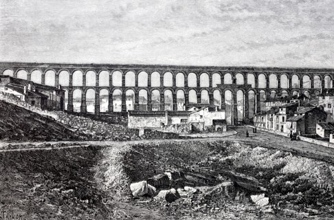 The ancient Roman aqueduct in Segovia.