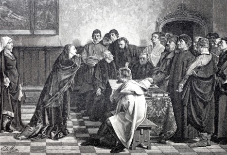 Mary of Burgundy asks the judges of Ghent for mercy for the councillors Hugonet and d'Himbercourt.
