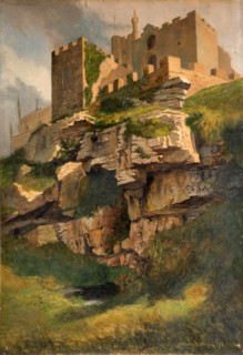 Ruins and rocky landscape on the coast of Marazion