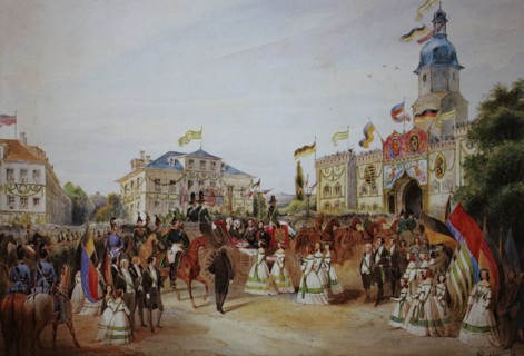 Entry of Queen Victoria. Queen of the United Kingdom of Great Britain and Ireland. and Prince