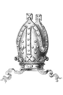 Mitre. the traditional liturgical headgear of bishops in many Christian churches. Historical.