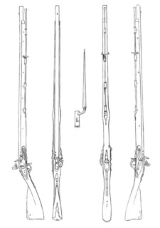 Weapons. muskets with plug bayonet. from the book The British Army. 1868. Historical. digitally
