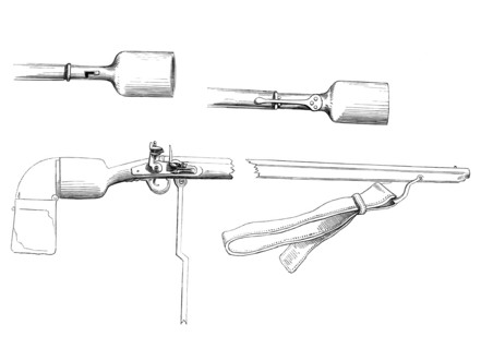Fusiliers with grenade locks. flintlock rifle. firearms of the 17th-19th centuries. from the book
