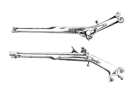 Snaphance Highland pistol. with very straight iron stock. circa 1630. A snaphance or snaphaunce is