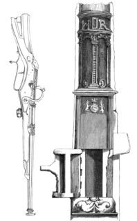 A breech-loading harquebus. hook gun or arquebus. with a movable cartridge chamber from 1537. from