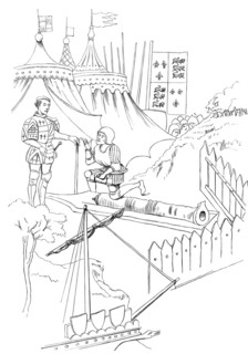 Illustration of a chamber being inserted into the breech of a cannon. from a 15th-century