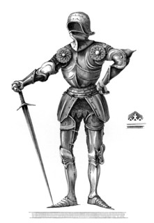 Gothic armor. known as à la Poulaine. from 1450 AD. from the book The British Army. 1868.