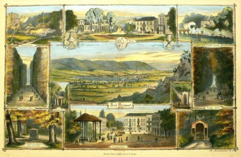 View of Bad Pyrmont around 1850. Historic. Lower Saxony. Germany. digitally restored reproduction