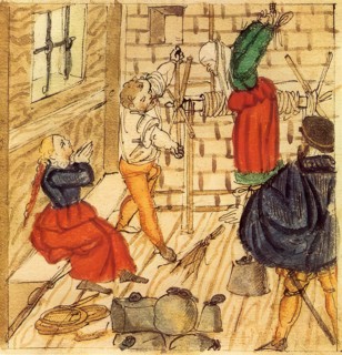 Torture of the wife and daughter of a wagon driver in Mellingen. 1577. historical. digitally