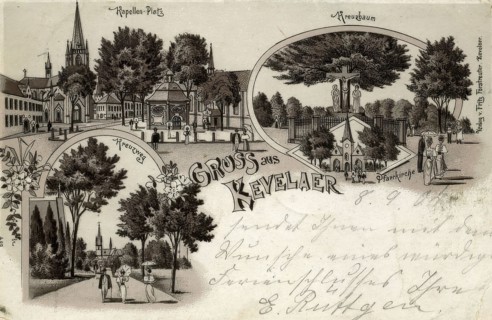 The town of Kevelaer on an old postcard. around 1900. North Rhine-Westphalia. Germany. Historical.
