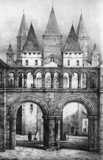 Entrance to the Abbey of Cluny in Burgundy. a former French Benedictine abbey. circa 1850. France.