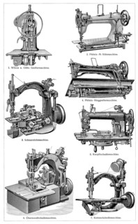 Sewing machines in the 19th century. historical. digitally restored reproduction from a