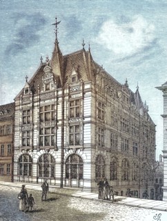 Bohemian Union Bank in Reichenberg in Bohemia in 1880. Germany. today Liberec. Czech Republic.