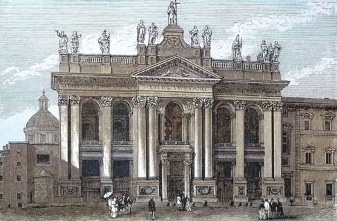 The Lateran Basilica around 1850. Italian Basilica San Giovanni in Laterano. is the cathedral of