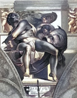 Jonah. prophets in the Tanakh. biblical story. depiction from the Sistine Chapel. Michelangelo.