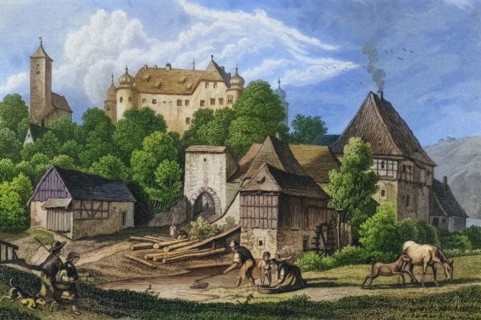 Aufsess Castle. Aufsess. Oberaufsess Castle. Oberaufsess. around 1850. Franconian Switzerland.