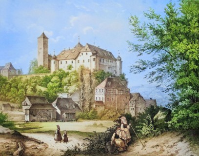 Aufsess Castle. Aufsess. Oberaufsess Castle. Oberaufsess. around 1850. Franconian Switzerland.