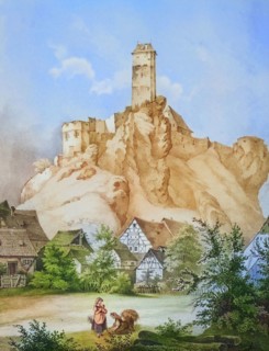 Veldenstein Castle. medieval hilltop castle. around 1850. near Neuhaus an der Pegnitz. Franconian