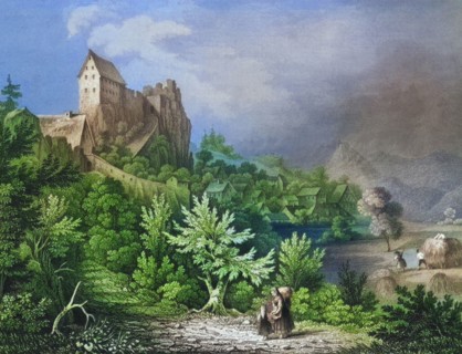 Village and castle ruins of Wolfsberg. former high medieval aristocratic castle. Franconian