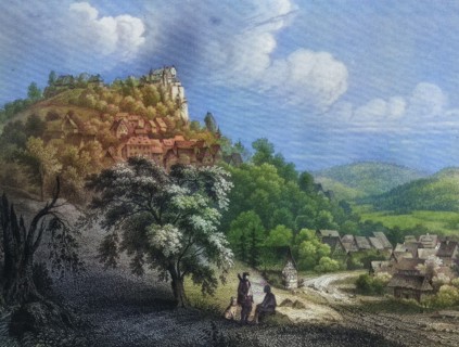 Eggloffstein Castle and Village around 1850. climatic health resort. Franconian Switzerland.