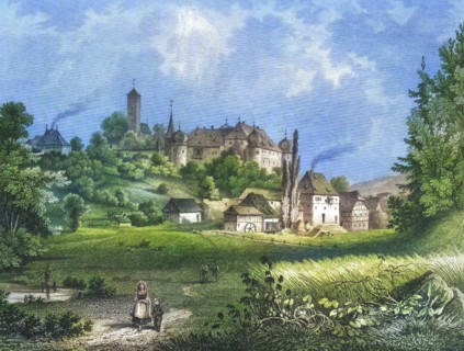Aufsess Castle. Aufsess. Oberaufsess Castle. Oberaufsess. around 1850. Franconian Switzerland.