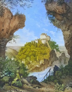 Village and castle of Gößweinstein around 1850. Franconian Switzerland. Forchheim district. Upper