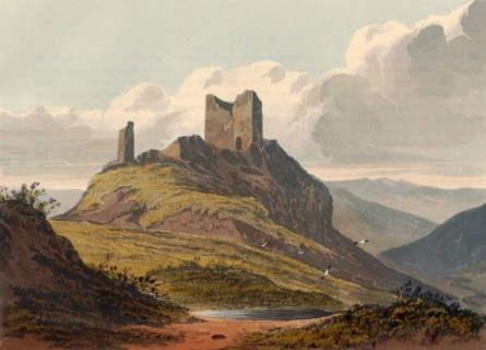 Dolwyddelan Castle. castle ruins in Conwy. Wales. around 1850. after a painting by Theodore Henry