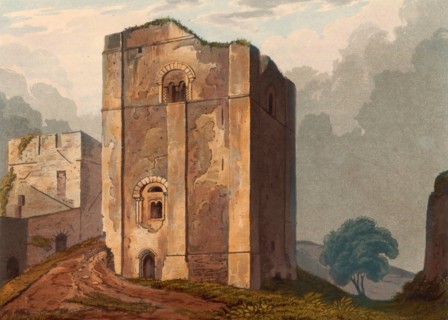 Watchtower of Goodrich Castle. medieval castle ruins from Norman times. north of the village of