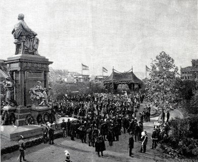 The unveiling of the Deak Monument. statue of Ferenc Deak. in Budapest on 29 September 1887.