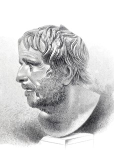 Seneca. Roman bust from the museum in Naples. 1880. Italy. Historical. authentic. digitally