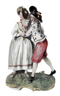 Costumes based on porcelain figurines in Germany and Austria. Rococo. Höchst and Frankenthal. 1760.