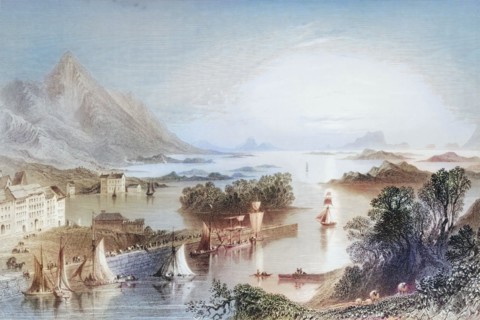 Clew Bay from West Port. County Mayo. Ireland. from The Scenery and Antiquities of Ireland. 1841.