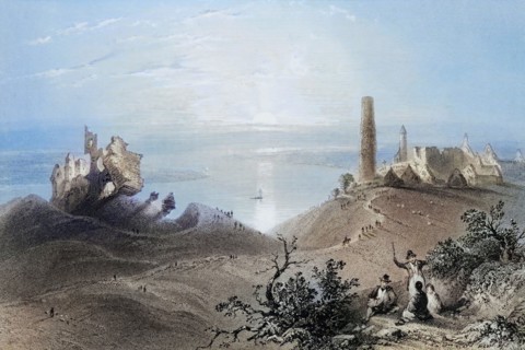 Seven Churches of Clonmacnoise. Ireland. from The Scenery and Antiquities of Ireland. 1841. digital