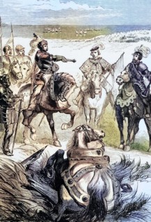 herald delivering a challenge to a duel from Lord Huntley to the Duke of Somerset; a prelude to the