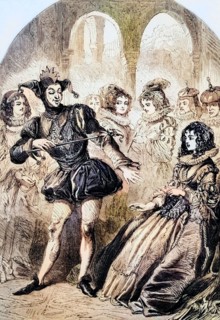 An English court jester entertains Spanish ladies during a visit by Prince Charles to Madrid. The