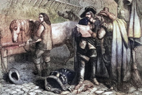 Cromwell discovers the King's letter in the Blue Boar Inn. Holborn. 1647. England. digital