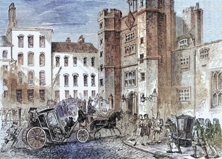 St. James's Palace during the reign of Queen Anne in 1704. It is located in Pall Mall. north of St.